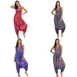 Ethnic Clothing Bohemian Style Boho Jumpsuits Women Harem Romper Baggy Spaghetti Strap Sexy Deep V-Neck Playsuit Beach Bodysuits Thai Yoga