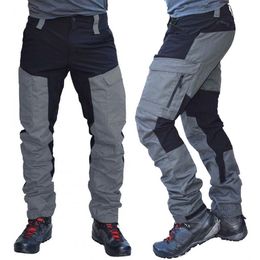 Men's Pants Men Fashion Colour Block Multi Pockets Sports Long Cargo Pants Work Trousers Men's Tactical Work Out Quick Dry Pants 230512