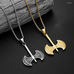 Pendant Necklaces Classic Double-sided Rune And Crow Slavic Amulet Viking Odin Handle Ares Axe Necklace For Boy Brother Trend Gift