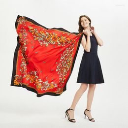 Scarves Fashion Silk Scarf Women Strawberry Flower Print Square Soft Twill Spring Shawl 130x130cm