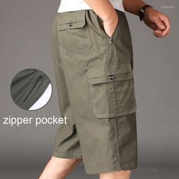 Men's Shorts Cotton Men's Short Summer Multiple Pockets Plus Size Elastic Waist Work Loose Army Green Male Cargo Casual