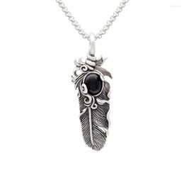 Pendant Necklaces Vintage Stainless Steel Black Zircon Feather Necklace For Women Men High Quality Elegant Bohemian Accessories