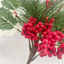 Decorative Flowers Artificial Green Plant Plastic Golden Fruit Pine Branches Red Christmas Series Ornaments Balcony Decoration Simulation