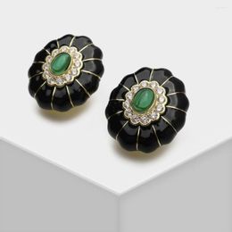 Stud Earrings Amorita Court Vintage Medium Antique Drop Glazed Black Rhinestone