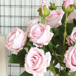 Decorative Flowers & Wreaths INS Flannel Pearl Rose Artificial Flower Factory Home Decoration Wedding Boquet Holder Plant Wall Mw03337