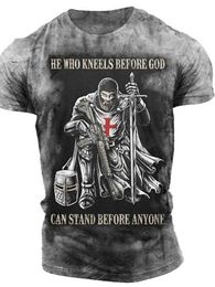 RUKAS T-shirt graphic yew T-shirt with slogan Templar Knight Cross Soldier Cut Throat Red Blue Brown Green Grey 3D Print Large size Outdoor Casual