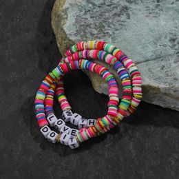 Strand 3pcs/set Vintage Letter Beads Polymer Clay Elastic Bracelet For Women Boho Colorful Heishi Disc