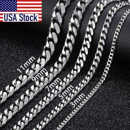 3/5/7/9/11mm Men's Silver Color Necklace Stainless Steel Cuban Link Chain for Mens Womens Basic Black Gold Tone Chokers KNM07
