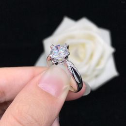 Cluster Rings Pretty 1Ct 6.5mm D Color Moissanite Engagement Ring AU585 14K White Gold Luxury Quality Wedding Jewelry