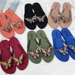 Slippers Female Shoes Glitter Slides Slippers Casual Rubber Flip Flops Low Summer Clogs Woman Butterfly-Knot 2023 Jelly Luxury Haiian S G230512