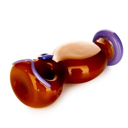 Travel Owl Style Colourful Pyrex Thick Glass Hand Pipes Portable Dry Herb Tobacco Double Spoon Bowl Handpipes Handmade Portable Smoking Philtre Cigarette Holder