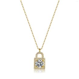 Chains 925 Sterling Silver Pendant 1 Moissanite Necklace Women's 18K Gold Plated Key Heart Lock
