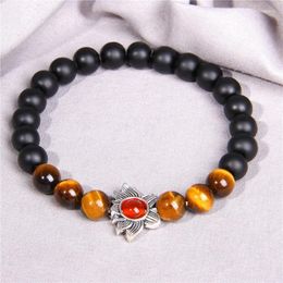 Strang Top -Qualität Naturstein Buddha Perlen Lotus Armband Schwarzblau Zebra für Frauen Männer Yogaschmuck