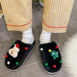 Slippers Winter Women's Indoor Plus Velvet Cotton Shoes To Keep Warm And Furry Slides Christmas Home Sandals Plush Flip-flops