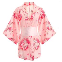 Ethnic Clothing Japanese Sakura Kimono Costume Temptation Uniform Fun Underwear Hollowed Out Bowtie Bathrobe Outfit Women Garment