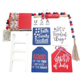 Supplies 4 July Tiered Tray Decoration Set National Wood Signs Decoration for Independence Gifts P230512
