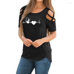 Women's T Shirts Border Collie Heartbeat TShirt For Female Summer Animal Lover Gift Cross Off Shoulder Casual T-Shirt Women Femme Tops