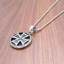 Pendant Necklaces Gothic 316L Stainless Steel Silver Colour Black Epoxy Cross Pattern Round Jewellery