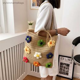 Shopping Bags Flower Straw Weaving Tote Bag Handbags for Women Large Capacity Shoulder Bag Reusable Eco Shopping Bag Fashion Student Book Bags
