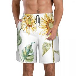 Men's Shorts Men's Beach Swim Surfing Maillot De Bain Watercolour Sunflower Sport Board Quick Dry Swimwear