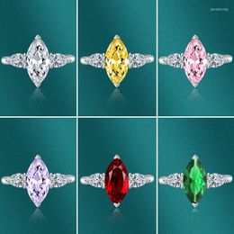 Wedding Rings 2023 Luxury Pink Red Green Yellow Purple Silver Color Marquise Engagement Ring For Women Anniversary Gift Jewelry R8252