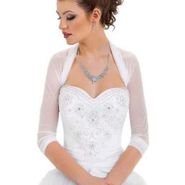 Vintage Sexy Bridal Bolero Jacket White Ivory 3/4 Long Sleeves Tulle Formal Bridal Wraps Plus Size Custom made size and color Prom Party Wrap