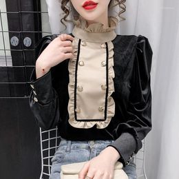 Women's Blouses Womens Tops Elegant Long Sleeve Lolita Shirt Ladies Patchwork Plaid Femme Tuxedo Blusa Feminina Streetwear Ropa Mujer