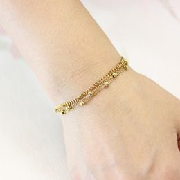Link Bracelets Jewelry Women's High Quality Metal Bead Wrapped Chain Handmade Multi-layer 18k Gold-plated Waterproof Stainless Steel