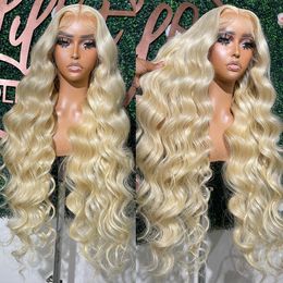 Pervian Hair 40 Inch 613 Honey Blonde Colour Wig 13x4 HD Transparent Lace Frontal Wigs For Women Deep Body Wave Synthetic Wig For Women