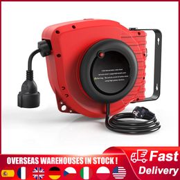 gereedschap METERK 50FT Retractable Cord Reel Wall Mounted Autoretract Hose Reel 120V 1500W Adjustable Stopper Power Tool Accessories