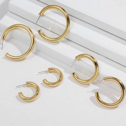 Hoop Earrings Gold Colour Stainless Steel Women Polished Small Circle Round C Shape Pendant Piercing Ear Jewellery Punk Bijoux Gift