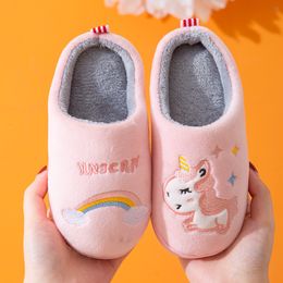 Slipper Child Cotton Shoes Kids Winter Slippers Boys And Girls Baby Cute Unicorn Warm Shoes Thickening Large Children Home Slippers 230512