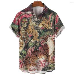 Men's Casual Shirts Men's Shirt Mythological Animal Print Short-Sleeved Summer Thin Material Hawaiian Tops Fashion Clothing