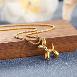 DIEYURO 316L Stainless Steel Cute Style Balloon Dog Golden Pendant Necklace Sweet Funny Clavicle Chain Unique Girl Birthday Gift