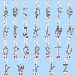 925 silver beads charms fit pandora charm Twelve English Alphabet Styles with Diamonds