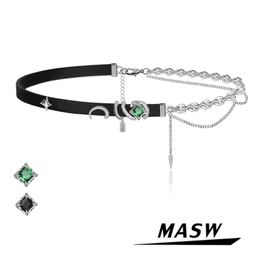MASW Fashion Choker Necklace Original Design Cool Style Thick Plated Silver Colour Chain Black Suede Necklace For Women Jewellery