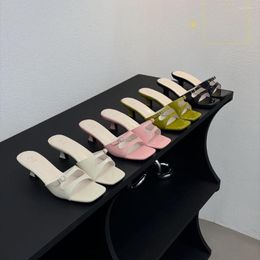 Slippers Patent Leather Women 2023 Arrivals Summer Outside Slides Thin High Heels Party Pumps White Pink Green Black Sandals