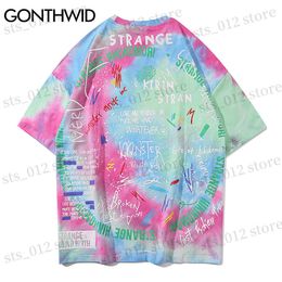 Men's T-Shirts GONTHWID Tie Dye Tees Shirts Streetwear Hip Hop Graffiti Print Short Sleeve Tshirts Mens Harajuku Hipster Casual Tops Fashion T230512