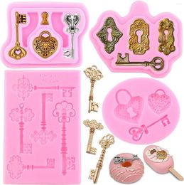 Baking Moulds Vintage Key Cake Fondant Mould Lock Keyhole Silicone Moulds Keys Candy For Decoration Sugarcraft Chocolate Mould