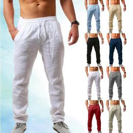 Men's Pants Men's Fashion Casual Sport Pants Elastic Waist Cotton and Linen Solid Colour Trousers Loose Spring Autumn 230511