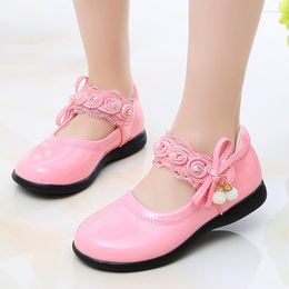 Flat Shoes Little Girls Leather Kids Sandals For Princess Fashion Solid Color Children Bow Toddler E461