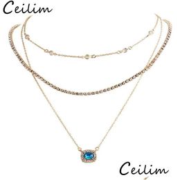 Pendant Necklaces Y Mtilayer Crystal Moon Pendants For Women Vintage Charm Choker Necklace Statement Party Jewelry Accessorie Dhgarden Dhqph