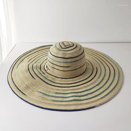Wide Brim Hats Super Big Eaves Straw Hat Female Panama Foldable Colourful Striped Sun Summer Fashion Protection Beach