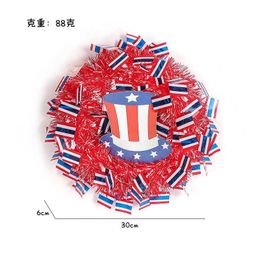 Decorative Flowers Wreaths 1PC American Independence Red White and Blue Wool Strip Garland Holiday Wreath Home Decoration P230512