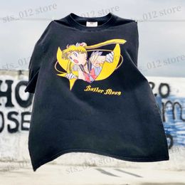 Mens T-Shirts Frog drift Fashion Anime Sailor Moon Oversize Loose Oversize Black Tee t shirt tops for men T230512