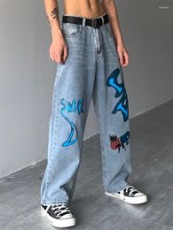 Men's Jeans Graffiti Printed Men Wide Leg Trousers 2023 Fashion High Street Hip Hop Style Waist Loose Casual Couple