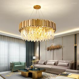 Chandeliers Modern Crystal Chandelier Gold Round El Hall Luxury Hang Light Fixture Home Decor Large Stair Livring Room Bedroom Led Lamp