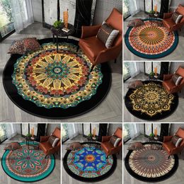 Carpets Ethnic Style Mandala Round Crystal Velvet Carpet Coffee Table Printing Mat Living Room Bedroom Large Area Decorative Blanket