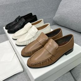 Women Shoes The Row Soft Loafers Almond Toes Vintage Real Genuine Leather Comfortable Row Fashion Brand Shoes 35-40