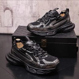 Fashion 2023 New Men Black White Silvers All Match Platform Height Increasing Shoes Male Causal Loafers Sports Walking Sneakers D2H47